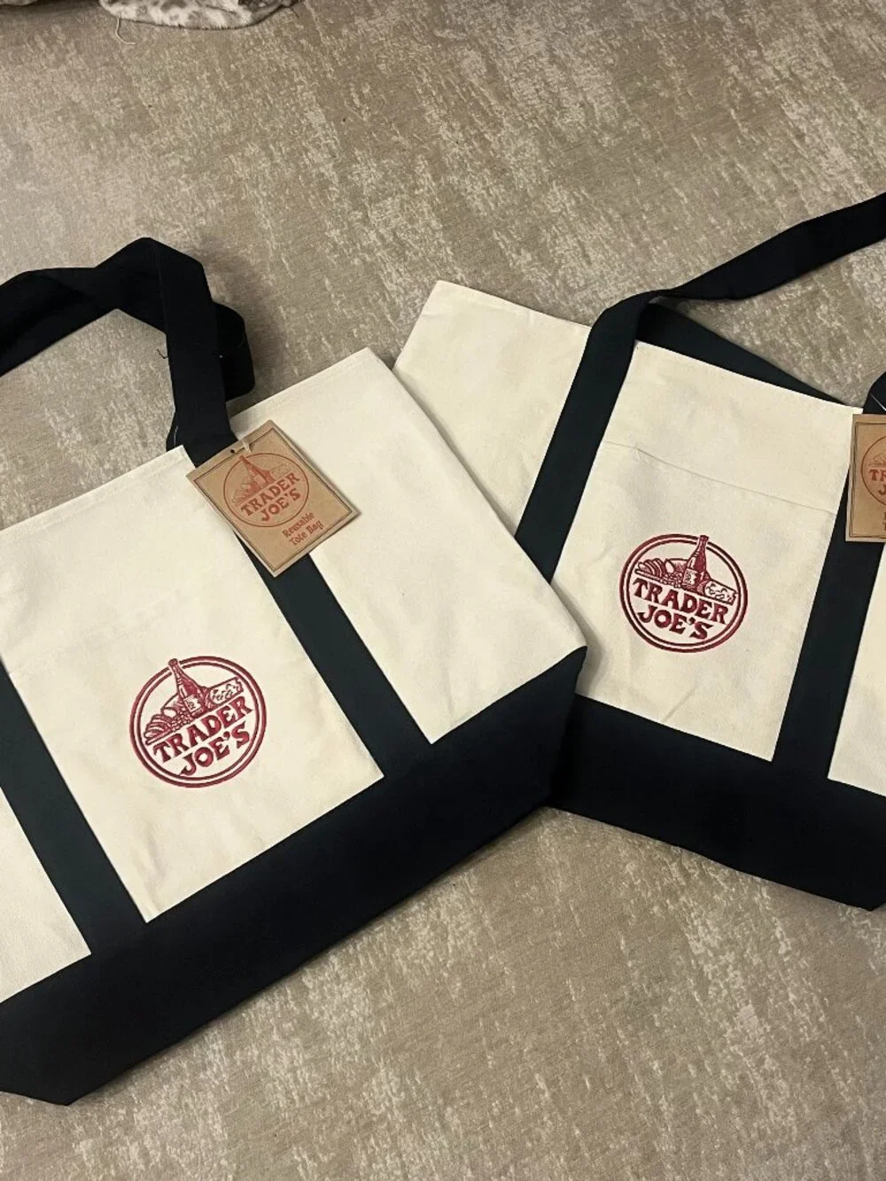 Trader Joe's Navy  Large Canvas Tote Bags (2)